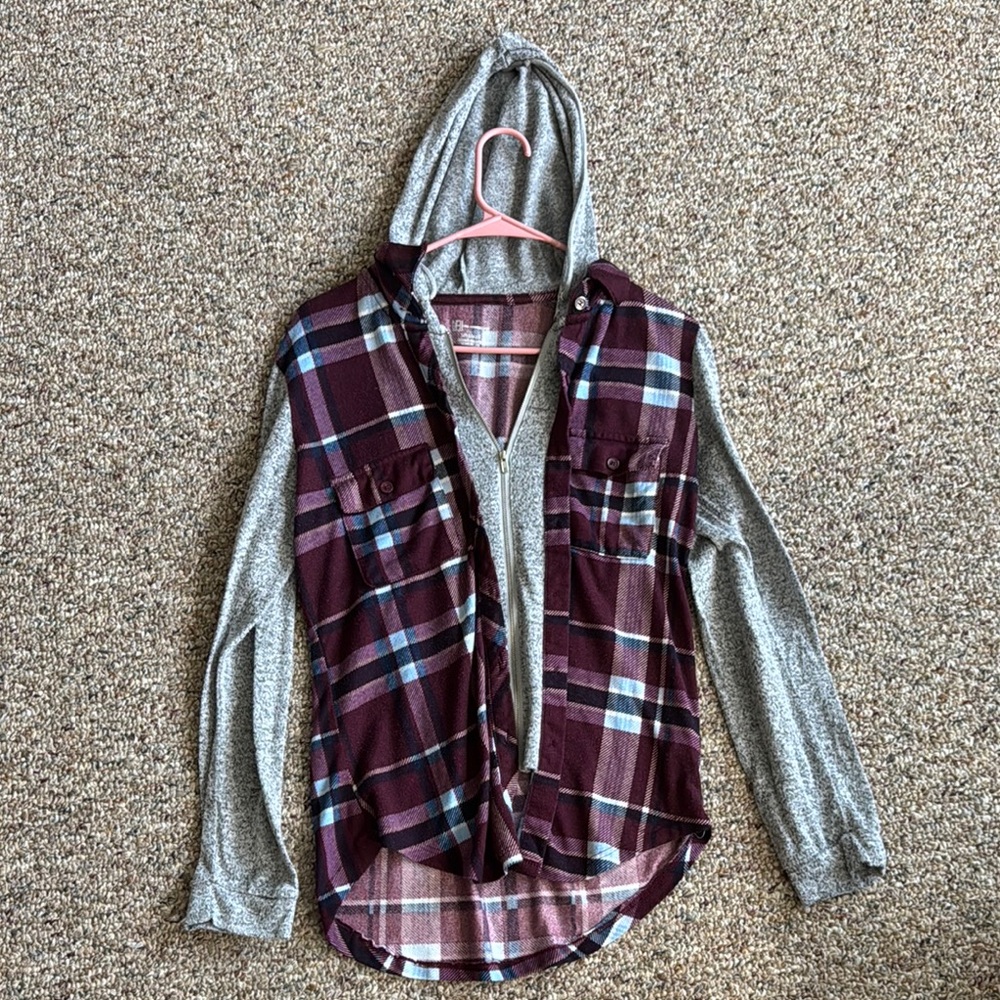 No Boundaries Burgundy Plaid Hooded Top